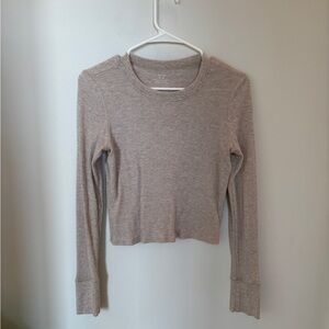 Aerie Waffle Long Sleeve Cropped Baby Tee - Heather Fawn (Tan) - Medium